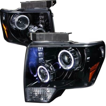 OVERTIME Halo Smoke Gloss Projector Headlight for 09 to 11 Ford F150, Black - 11 x 21 x 35 in. OV126215